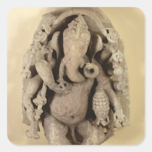 Pegatina Cuadrada Figura de Ganapati, dinastía de Chandella (piedra