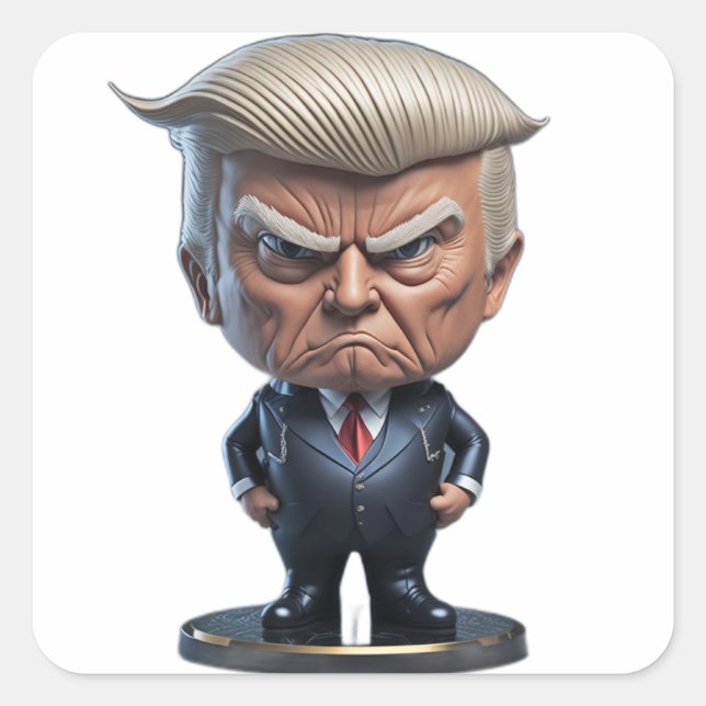 Pegatina Cuadrada Figura de la caricatura de Donald Trump (Anverso)