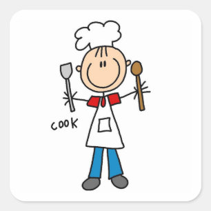 Pegatina Cuadrada Figura de palito cocinero
