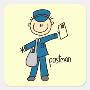 Pegatina Cuadrada Figura de palo de trabajador postal