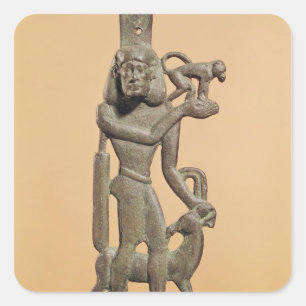 Pegatina Cuadrada Figura de un hombre que sostiene un mono