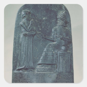 Pegatina Cuadrada Figura del alivio de dios Shamash que dicta leyes