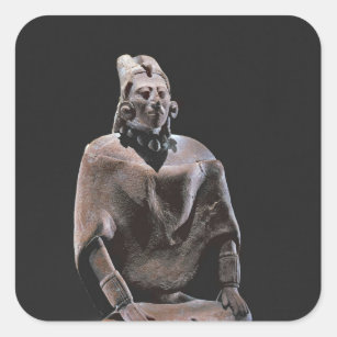 Pegatina Cuadrada Figura del rey asentado maya, del ofJaina de la