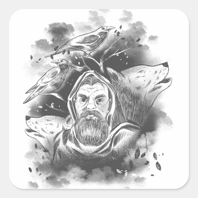 Pegatina Cuadrada Figura encapuchada oscura en sombras de ranura par (Anverso)