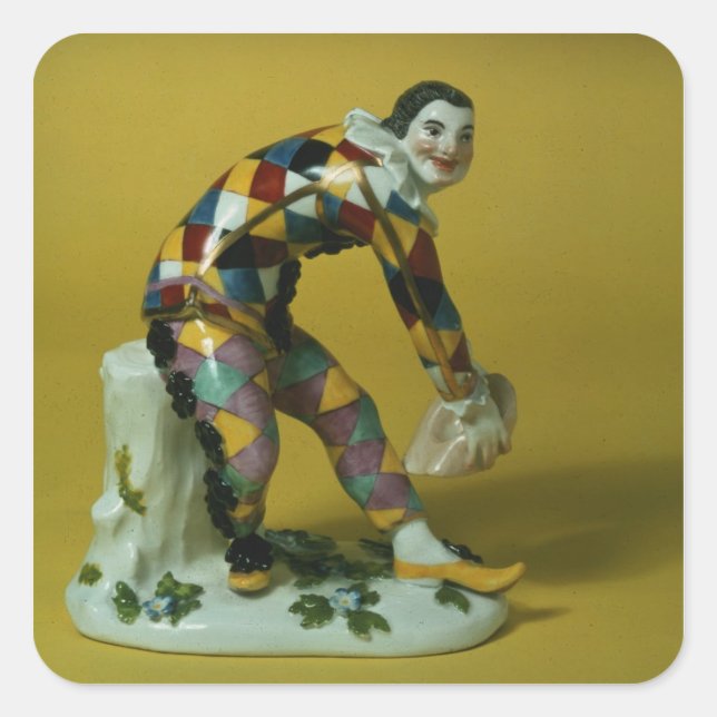 Pegatina Cuadrada Figura meissen de Harlequin, c.1750 (Anverso)