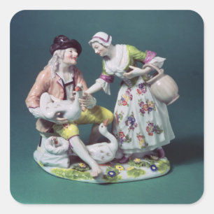 Pegatina Cuadrada Figura meissen de un vendedor de aves de corral, c
