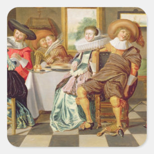Pegatina Cuadrada Figuras elegantes que se celebran en una mesa