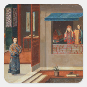 Pegatina Cuadrada Figuras en un interior del vestuario