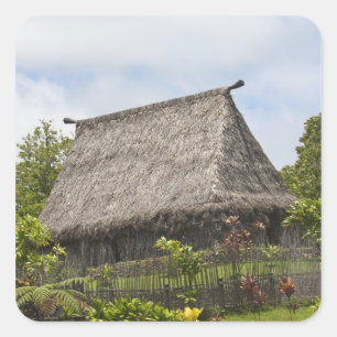 Pegatina Cuadrada Fiji, isla de Viti Levu. Centro Cultural Polinesio