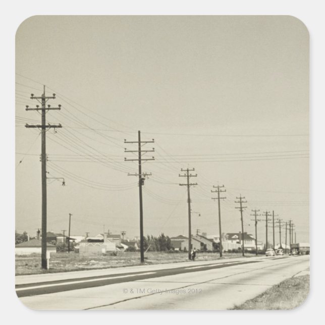 Pegatina Cuadrada Fila de los polos de electricidad (Anverso)