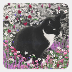 Pegatina Cuadrada Filas en flores II - Gato de Tux Kitty