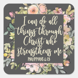 Pegatina Cuadrada Filipinas 4:13 Biblia Verse Bonito Pastel Floral
