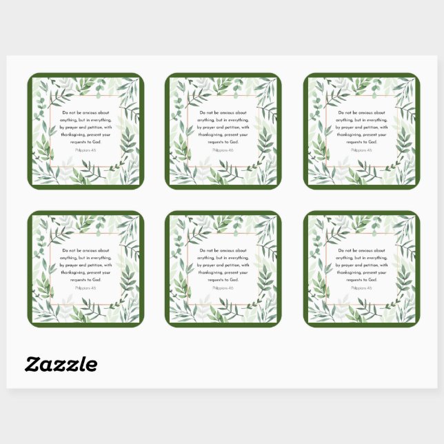 Pegatina Cuadrada Filipinas 4:6, Biblia Verse, (Hoja)