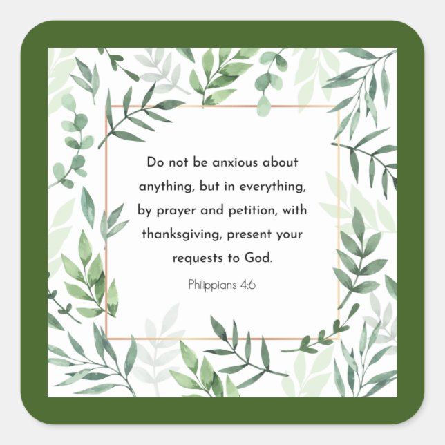 Pegatina Cuadrada Filipinas 4:6, Biblia Verse, (Anverso)