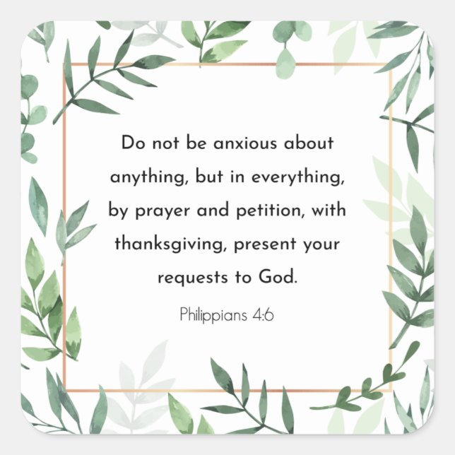 Pegatina Cuadrada Filipinas 4:6, Biblia Verse (Anverso)