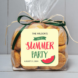 Pegatina Cuadrada Fin de la sandía verde roja del Fiesta de verano