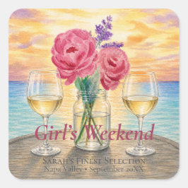 Pegatina Cuadrada Fin de semana de chicas personalizado al atardecer