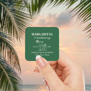 Pegatina Cuadrada Fin de semana de soltera: Margaritas y Matrimonio
