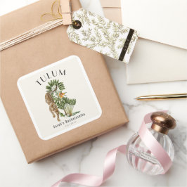 Pegatina Cuadrada Fin de semana de soltera tropical Tulum Leopardo