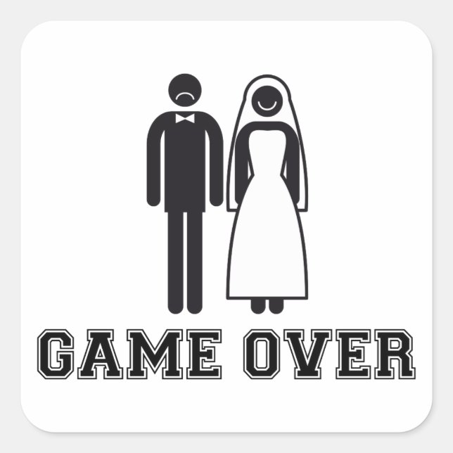 Pegatina Cuadrada Fin del juego, novia y novio, pareja boda (Anverso)