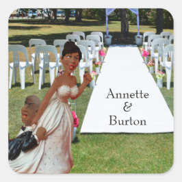 Pegatina Cuadrada Finalmente Boda Funny Black Couple