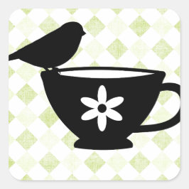 Pegatina Cuadrada Finch on Teacup Silhouette