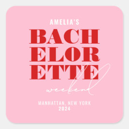 Pegatina Cuadrada Finde de soltera rosa y rojo atrevido