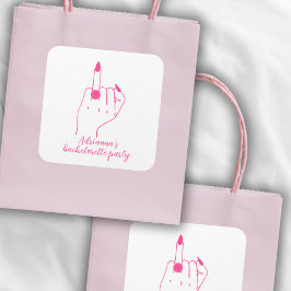 Pegatina Cuadrada Finger de anillo de novia rosa moderno y divertida