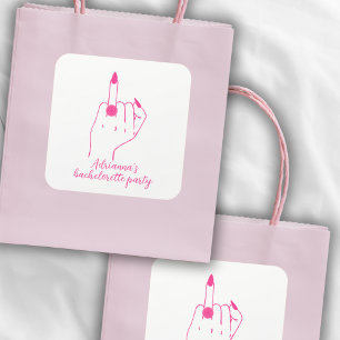 Pegatina Cuadrada Finger de anillo de novia rosa moderno y divertida