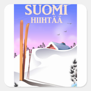 Pegatina Cuadrada Finlandia Esquía (Finlandia para esquiar)