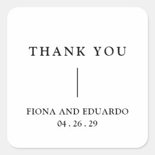 Pegatina Cuadrada Fiona Negra y Blanca Monograma Audaz Boda Moderna