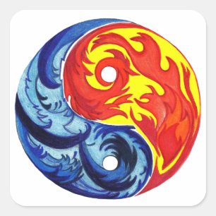 Pegatina Cuadrada Fire and Ice Yin-Yang