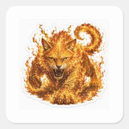 Pegatina Cuadrada Fire Cat Fantasy Sticker
