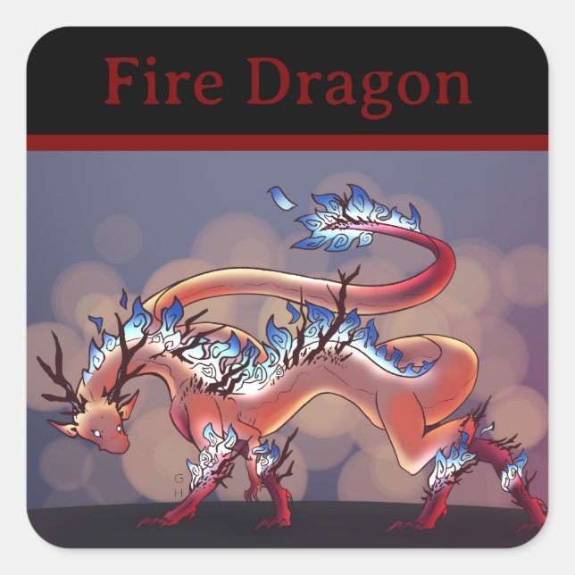 Pegatina Cuadrada Fire Dragon (Anverso)