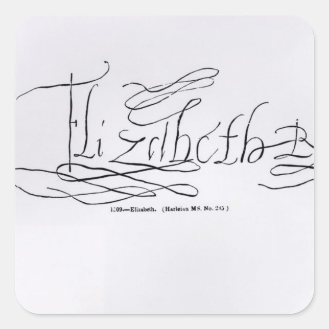 Pegatina Cuadrada Firma de la Reina Isabel I (Anverso)