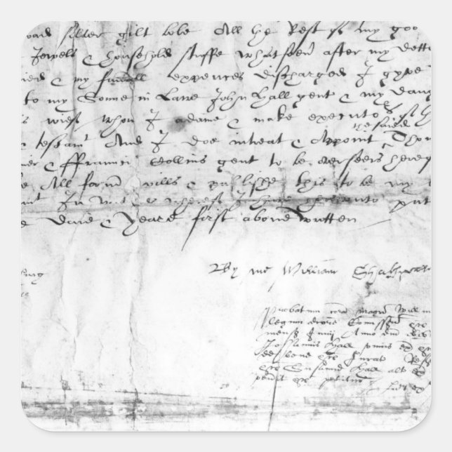Pegatina Cuadrada Firma de William Shakespeare, 1616 (Anverso)