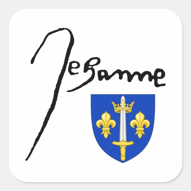 Pegatina Cuadrada Firma/ escudo de armas de Jeanne d'Arc (Anverso)