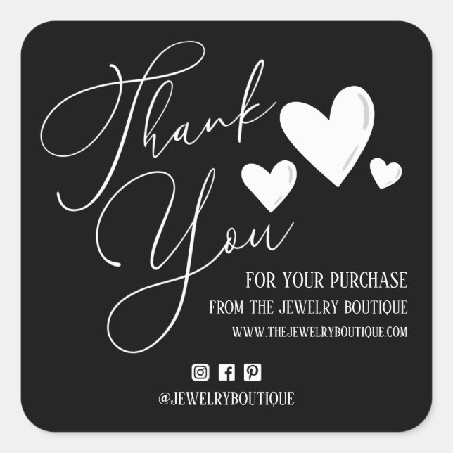 Pegatina Cuadrada Firma Script Corazones Orden Etsy Home Crafter Sq (Anverso)