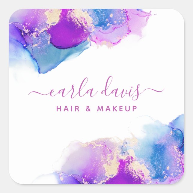 Pegatina Cuadrada Firma Script Tinta azul morada de alcohol (Anverso)