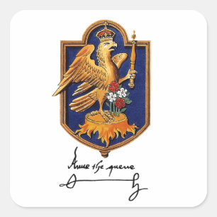 Pegatina Cuadrada Firma y escudo de armas de Ana Bolena