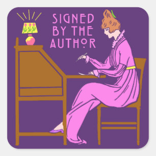 Pegatina Cuadrada Firmado por la autora del libro Firma Dama de rosa