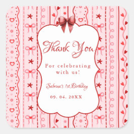 Pegatina Cuadrada First Birthday valentine baby birthday party