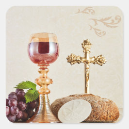 Pegatina Cuadrada First Holy Communion – Customizable Chalice & Host