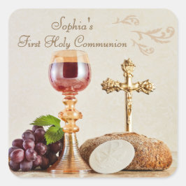 Pegatina Cuadrada First Holy Communion Eucharist Chalice Design