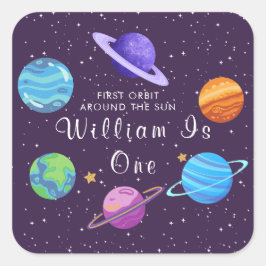 Pegatina Cuadrada First Orbit Around the Sun Space Birthday Sticker