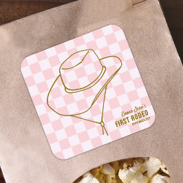 Pegatina Cuadrada First Rodeo Pink Cowgirl 1st Birthday Sticker