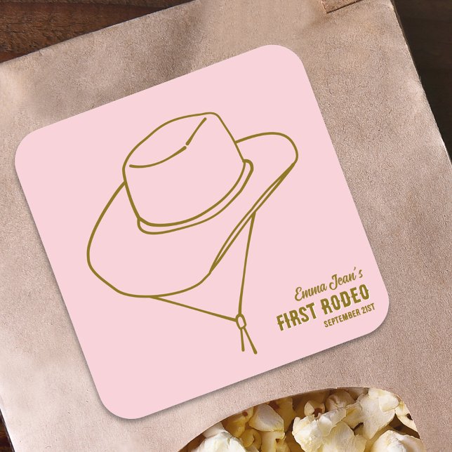 Pegatina Cuadrada First Rodeo Pink Cowgirl Hat 1st Birthday Sticker (First Rodeo Pink Cowgirl Hat 1st Birthday Sticker
)