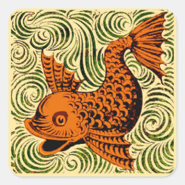 Pegatina Cuadrada Fish Antiguo Tile Antiguo arte