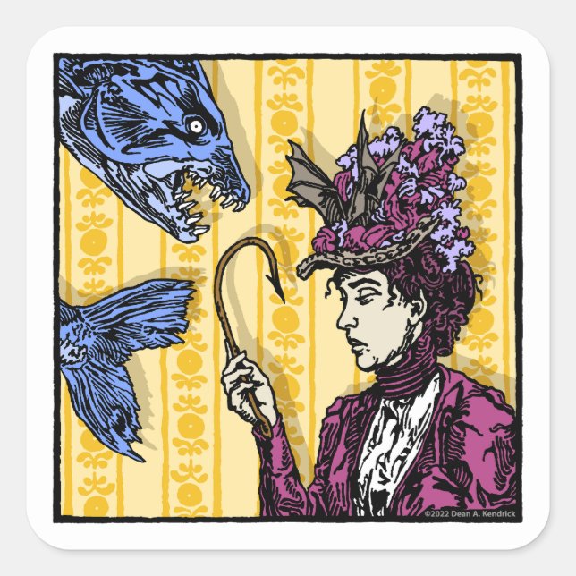 Pegatina Cuadrada Fishhook - Gótico pop Nightmare Surreal (Anverso)