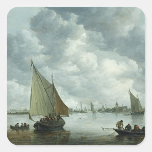 Pegatina Cuadrada Fishingboat en un estuario, 1655